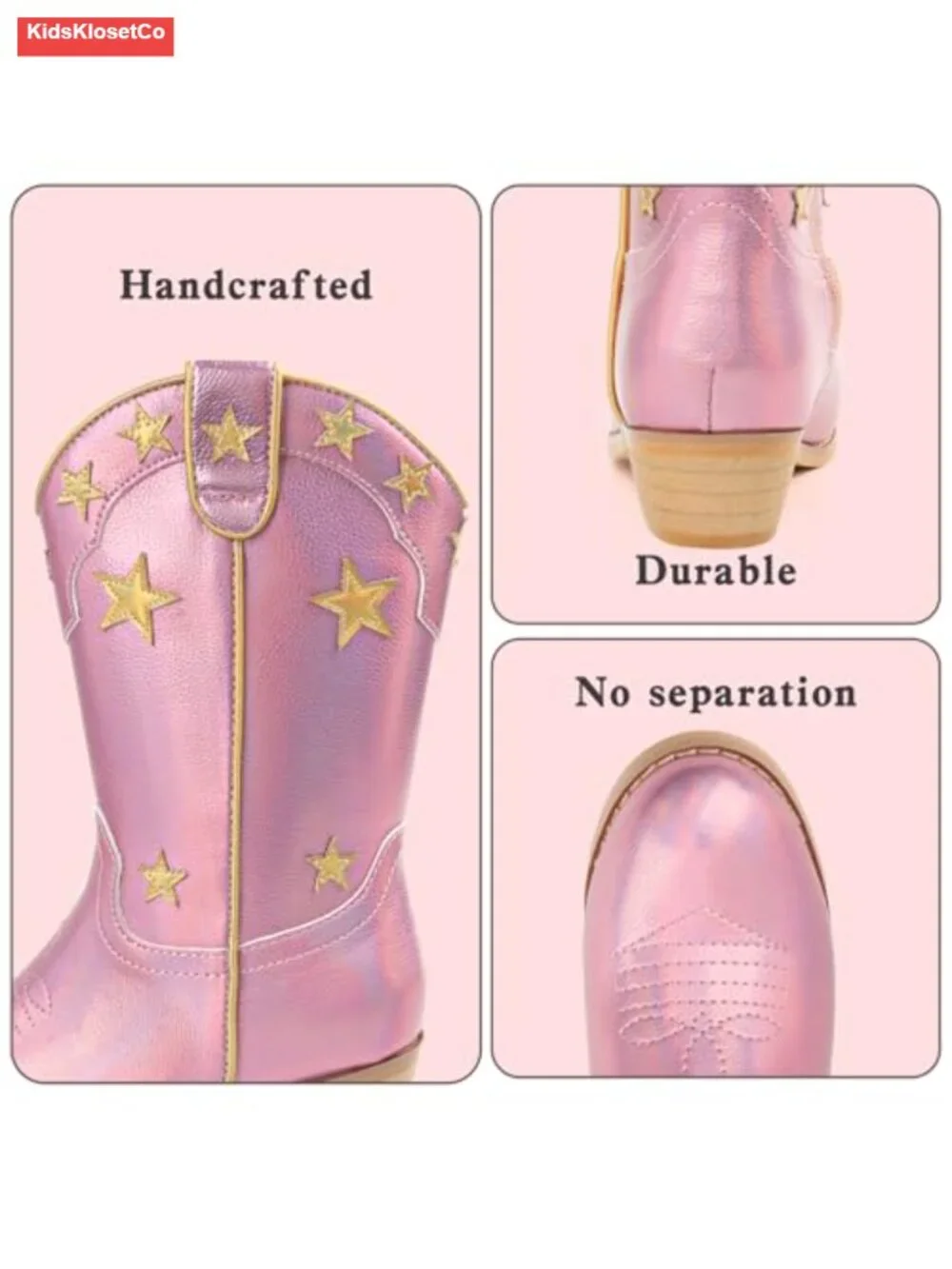 Kids Cowboy Boots for Boys Girls, Faux Leather Western Wide Calf Boots, Side
